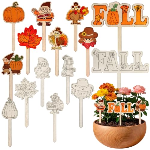 15Pcs Fall Wooden Plant Stakes Autumn Plant Stakes DIY Set for Garden Lovers Fun Gardening Gifts and Thanksgiving Gift Tags