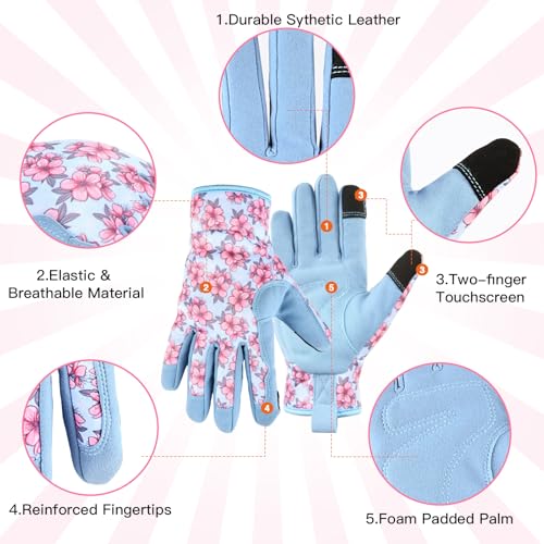 Cute Garden Gloves for Women Gift,Heavy Duty Gardening Gloves - color: Blue