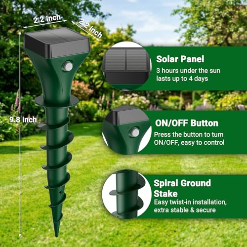 Mole Repellent Solar Powered, 8 Pack Gopher Repellent Ultrasonic for Lawns, IP65 Waterproof Mole Deterrent for Yard, Outdoor Pest Control for Groundhog, Vole, Armadillo, Chipmunk, Snake