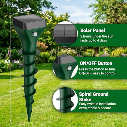 Mole Repellent Solar Powered, 8 Pack Gopher Repellent Ultrasonic for Lawns, IP65 Waterproof Mole Deterrent for Yard, Outdoor Pest Control for Groundhog, Vole, Armadillo, Chipmunk, Snake