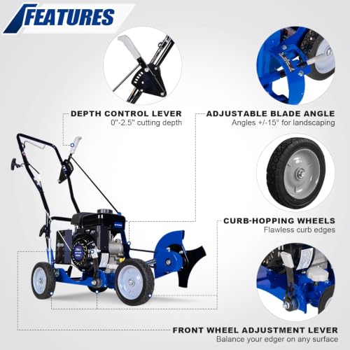 BILT HARD 79cc Walk-Behind Gas Lawn Edger, 9-Inch Steel Blade with 5 Depth Settings, 4-Cycle OHV Engine, ±15° Bevel Adjustment & Curb-Hop Wheels for Yard and Landscape Edging
