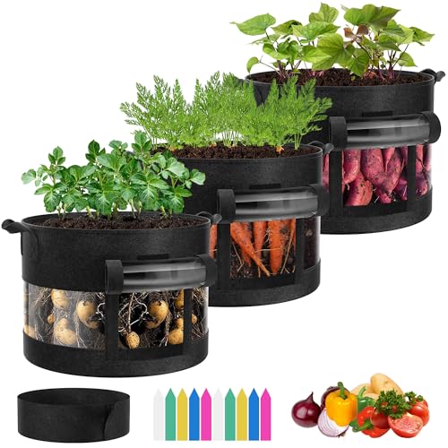 VIVOSUN 3-Pack 7 Gallon Potato Grow Bags, 360° Visibility Harvest Window - size: 7 Gallon