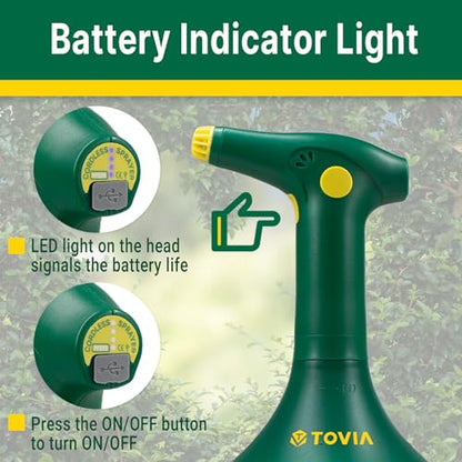 T TOVIA Electric Spray Bottle 1L, Battery Powered Plant Mister, 360 Degree Continuous Sprayer for Cleaning, Green