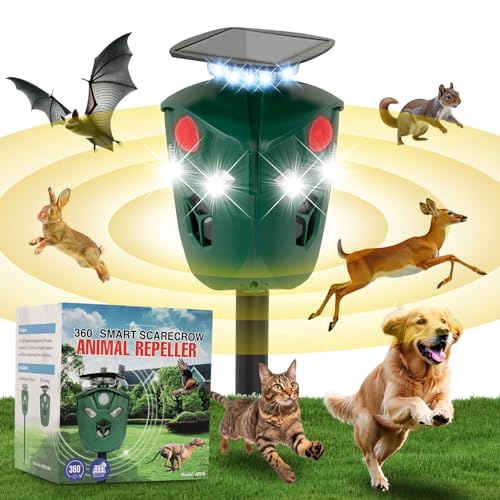 360° Ultrasonic Animal Repeller, Solar & USB, 3 PIR Sensors