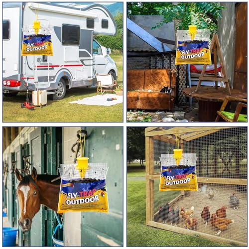 Fly Traps Outdoor Hanging for Patio, 10 Pre-Baited Flies Bags Disposable - size: 10 pack