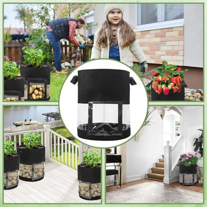 6 Pack 10 Gallon Visible Potato Grow Bags, Thickened Nonwoven Fabric Pots Potato Growing Containers with Handles & Visible Flap, Plant Grow Bags for Growing Potatoes, Tomatoes, Flowers, and Vegetables - size: 10 Gallon