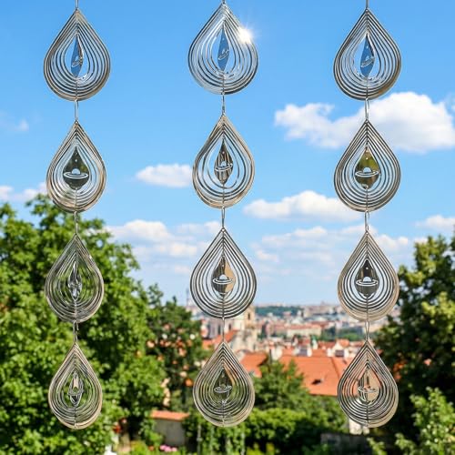 3Pcs Water Droplets Bird Scare Discs Set-Highly Reflective Double-Sided Bird Reflectors, Wind Spinners Outdoor Garden Decor, Birds Devices Deterrent to Scare Birds Away from Yard Patio Farm