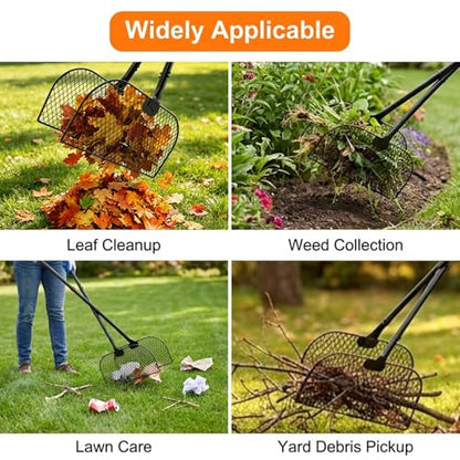 Leaf Grabber Rake with Long Handle, Lightweight Leaf Picker Upper, Yard Rake Leaves Grabber Set with Nitrile Coated Work Gloves for Collecting Fallen Leaves and Debris from Lawns & Courtyards