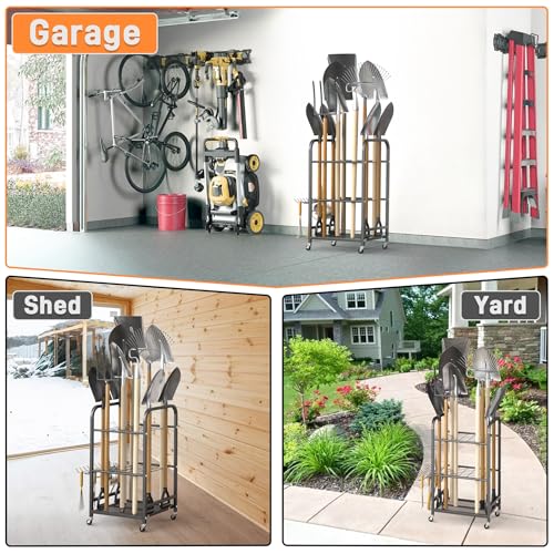 TORACK Garden Tool Organizer Stand with Wheels, Rakes Shovels Tools Stand - style: Tool Stand