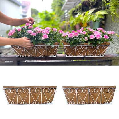 LaLaGreen White Wall Planter (16 in, 2 Pack) Coco Liner Flower Box Holder - size: 16" (41cm)x2 Pack