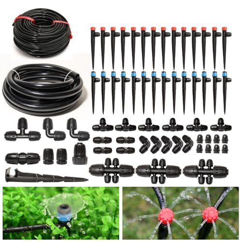 233FT Drip Irrigation System for Garden Kit with 1/2 Inch and 1/4 Inch Tubing Automatic Irrigation Equipment Locked Fittings Micro Drip 360 Degree Fan Sprayer Watering Kit for Greenhouse