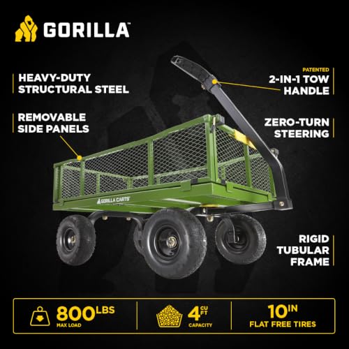 Gorilla Carts Steel Utility Garden Cart, 800 lb. Capacity, Flat Free Tires