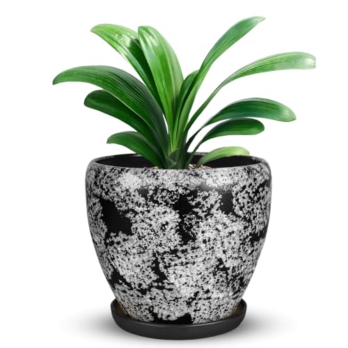 Ceramic Plant Pots With Saucer & Drainage Hole, 8 inch Indoor Flower Pots - color: Gray, size: 8 inch