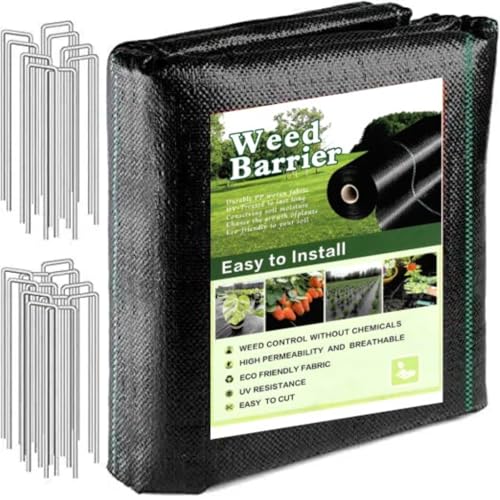 3FTx50FT Weed Barrier Landscape Fabric Heavy Duty, Weed Block Gardening Ground Cover Mat, UV Resistant Permeable Weed Control Cloth for Garden, Flower Bed, Yard, Commercial Driveway Fabric，20 Staples - size: 3.2oz---- 3FT x 50FT