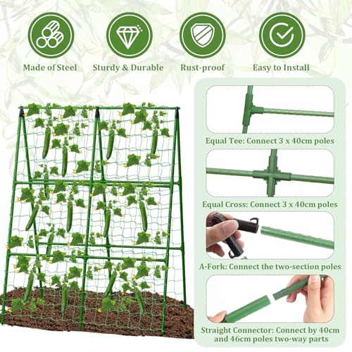 2 Packs Cucumber Trellis for Raised Beds, 31 X 47 Inch Adjustable Size A-Frame Garden Trellis for Climbing Plant Outdoors with Climbing Net and Plant Support Clip for Vegetable Grape Garden Supplies - size: 2pack 31 x 47 Inch