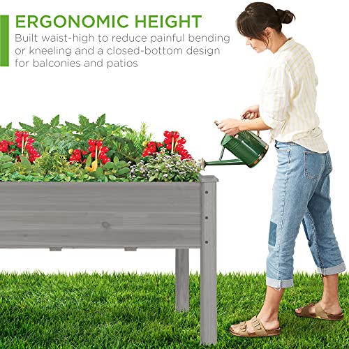 Best Choice Products 34x18x30in Raised Garden Bed, Elevated Wood Planter Box Stand for Kids, Backyard, Patio, Balcony w/Bed Liner, 150lb Capacity - Gray - color: Gray