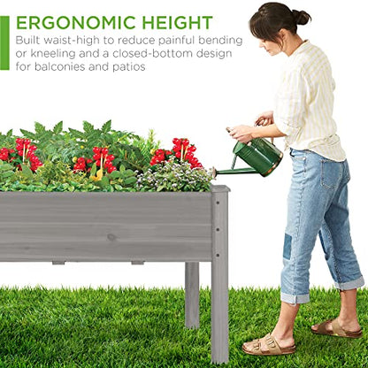 Best Choice Products 34x18x30in Raised Garden Bed, Elevated Wood Planter Box Stand for Kids, Backyard, Patio, Balcony w/Bed Liner, 150lb Capacity - Gray - color: Gray