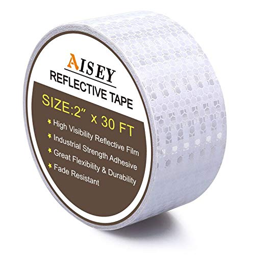 AISEY 2" X 30ft Reflective Tape White Outdoor High Vis Conspicuity Safety Tape, Reflector Tape Trailer Waterproof - size: 2" x 30 Feet