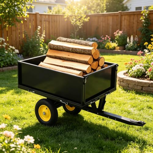500 LBS Heavy-Duty Steel Dump Cart,Tow-Behind ATV & Lawn Tractor Utility Trailer with Removable Tailgate, 17 Cu.Ft Capacity Garden Cart for Lawn, Garden, Landscaping & Hauling, Fits ATV, UTV - size: 500lbs