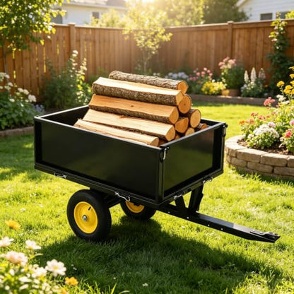 500 LBS Heavy-Duty Steel Dump Cart,Tow-Behind ATV & Lawn Tractor Utility Trailer with Removable Tailgate, 17 Cu.Ft Capacity Garden Cart for Lawn, Garden, Landscaping & Hauling, Fits ATV, UTV - size: 500lbs