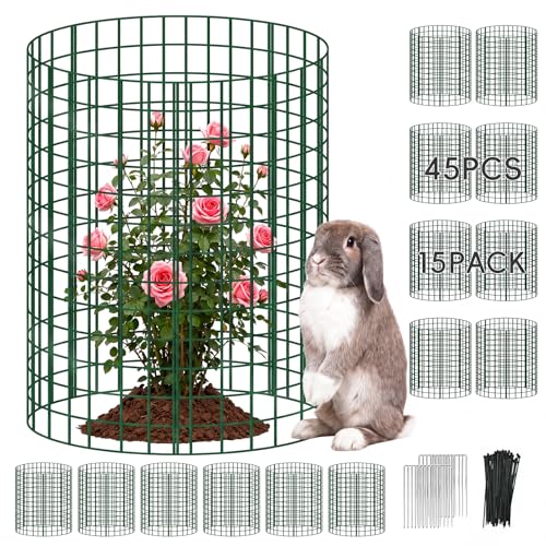 15 Packs Plant Protectors from Animals, 45Pcs 12"x 16" Large Metal Wire Mesh Garden Plant Cages for Outdoor Gardening, Chicken Wire Cloche Plant Cages for Rabbits with Zip Ties & Stakes(Green) - color: Green-15Pack-16"x 12"