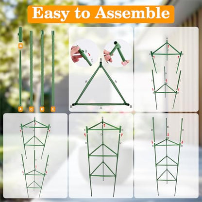 4 Pack Tomato Cages with 11 Gallon Grow Bags for Garden 55inch