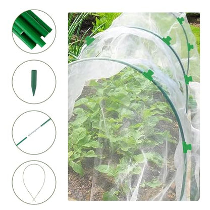Garvee Garden Netting Kit, 8 x 24 ft Fruit Tree Mesh Netting with 5 Sets Fiberglass Garden Hoops & 20 Clips, Insect Bird Barrier Cover for Vegetable, Fruit, Flowers Protection, White