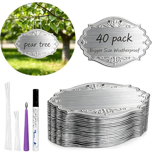 40PCS Plant Labels,Bigger Size Aluminum Metal Plant Tags Plant Label for Outdoor Garden Waterproof,Silvery Plant Name Tags for Tree,Vegetables,Herbs