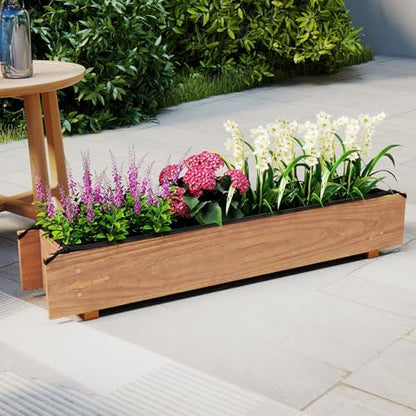 HAPPYGRILL Wooden Raised Garden Bed with 4 Drainage Holes, Black Liner - size: 36" x 7" x 6.5"