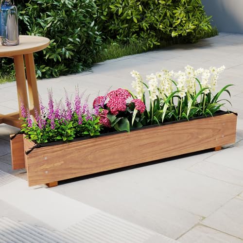 HAPPYGRILL Wooden Raised Garden Bed with 4 Drainage Holes, Black Liner - size: 36" x 7" x 6.5"