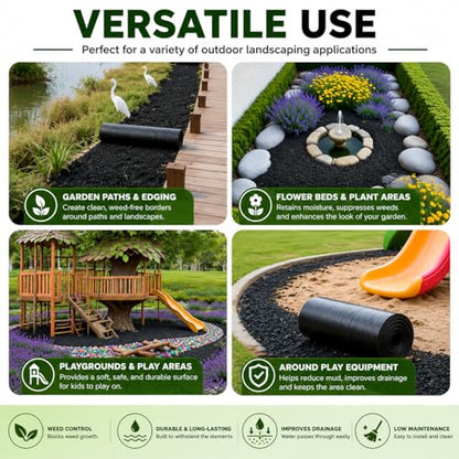 Rubber Mulch Mat 72"x24" Recycled Weed Barrier for Garden Paths