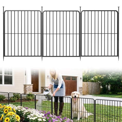 Decorative Garden Fence for Yard 33 in (H) x 12 ft (L), 5 Panels - size: 33in(H)x12ft(L)