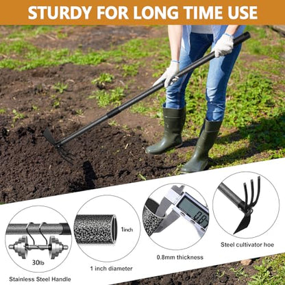Weeding Tool, Hoe Cultivator 2 in 1 Garden Tools - 31" Heavy Duty Weeder Hand Tiller Weeding Rake for Flower Beds Yard Lawn Gardening Digging Planting - size: 31 inch