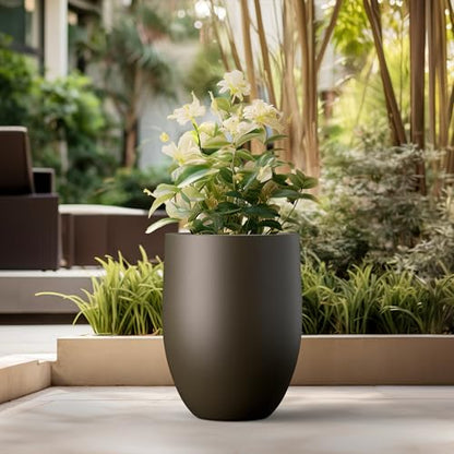 Kante Large Round Bullet Dark BRN Concrete Planter 21.7" Tall, Outdoor - color: Dark Brown