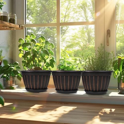 4 Pack Flower Pots,8 Inch Plants Pot,Planters Pot with Drainage Hole - color: Black, size: 8 inch-4 pack
