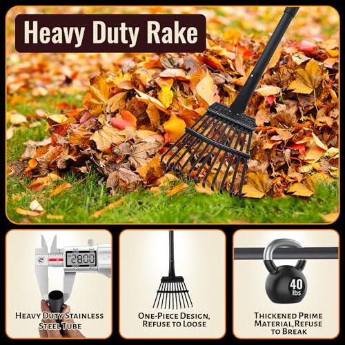 Small Rakes for Garden Beds,11 Tines Heavy Duty Metal Yard Hand Rake with 63in Adjustable Handle,Ideal Gardening Rakes for Gathering Leaves,Shrub,Dog Poop,Garden Flower Beds