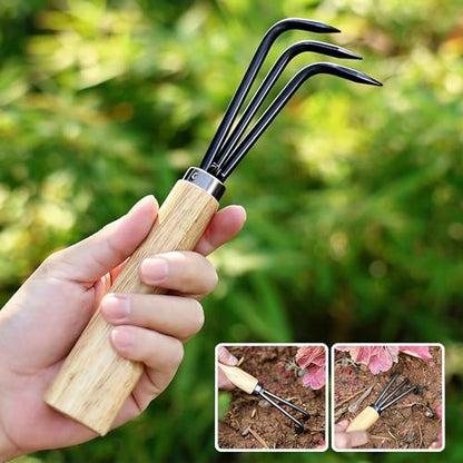 Garden Rake with 3-Claw for Loosening Soil in Flower Bed (Black) - color: Black
