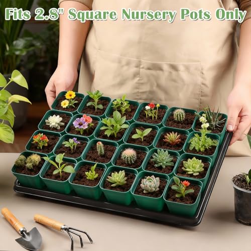 RooTrimmer 2.8 inch (7CM) Square Nursery Pots 120pcs (Green) and 24 Cell Nursery Pots Trays 5 Pack, Plastic Seedling Starter Tray with Drain Holes for Carrying and Holding Plant Pot(17"x11"x1.6") - color: Green, size: Pots 120 Pcs with 5 Pack Trays