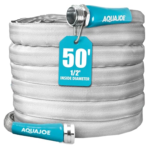 Aqua Joe Xtreme FiberJacket Garden Hose, Lightweight and Kink-Resistant, Durable Fabric Hose with Metal Fittings, 600 PSI Max, 50' x 1/2" Diameter - style: 50-foot