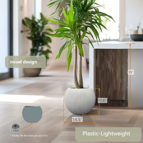 11.8" H x 14.5" Dia Large Round Plastic Planter Pot with Drainage & Plug - color: Mediterranean Beige