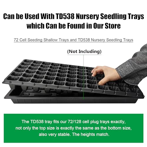 RooTrimmer 72 Cell Seed Trays, Thick Durable 72 Cell Plug Tray Seedling Plastic Nursery Tray for 1020 Flat Germination (10-Pack, 21"×11", 1.81" Height, Low) - color: Black-72c-l, size: 72C-10P