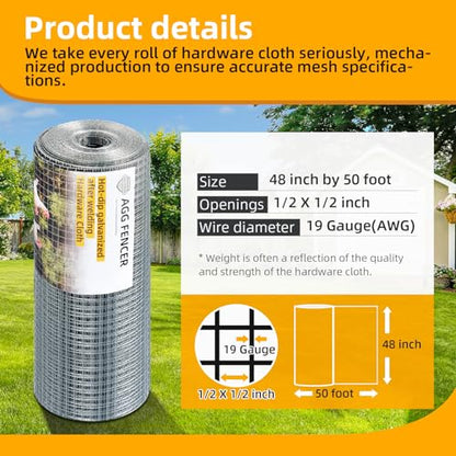 AggFencer 48inch x 50ft Hardware Cloth 1/2 inch Chicken Wire Fencing 19Ga - size: 1/2in 48in x 50ft