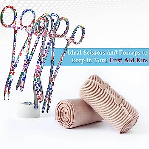 5 pc Bandage Scissors 5.5", Stitch Scissors 4.5", Hemostat 5.5" Straight & Curved, Diagnostic Penlight Made of Premium Quality Stainless Steel - For Training Emergency Supplies & First Aid Kit (White) - color: White