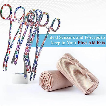 5 pc Bandage Scissors 5.5", Stitch Scissors 4.5", Hemostat 5.5" Straight & Curved, Diagnostic Penlight Made of Premium Quality Stainless Steel - For Training Emergency Supplies & First Aid Kit (White) - color: White