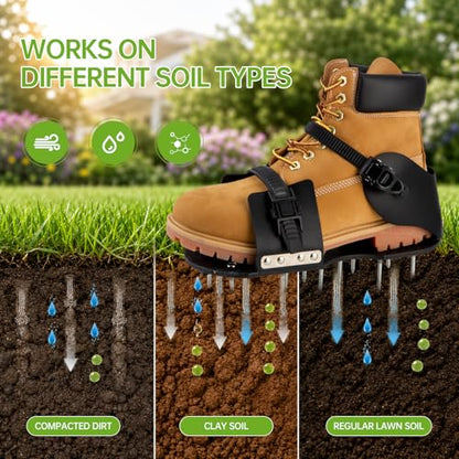 Lawn Aerator Shoes - 13 Pre-Installed 2-Inch Solid Metal Spikes, Aeration Shoes for Lawn, Lightweight Reinforced Nylon Sole, Quick-Release Buckles - color: Buckles