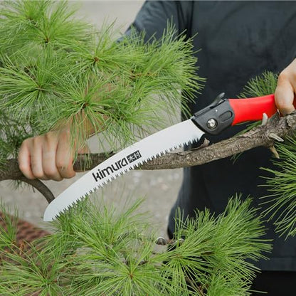 Kimura Folding Saw, Heavy Duty 10 Inch Curved Blade, Japanese SK5 Steel, Hand Saws for Branches, Wood & Camping, Pruning Saw with Impulse Hardened Double Layer Edge