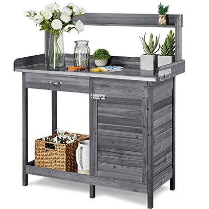 Topeakmart Outdoor Potting Bench with Storage Potting Table,Gray - color: Gray