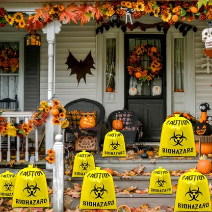 12 Pcs Yellow Large Halloween Lawn Leaf Bags Outdoor,Biohazard