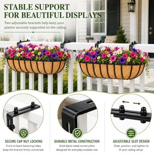 2 Pack Metal Window Box Brackets Adjustable Railing Planter Boxes Brackets