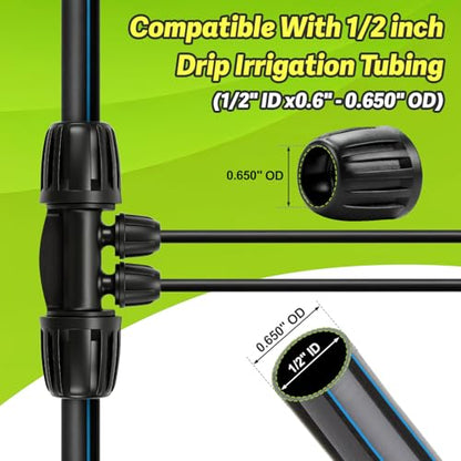 12 Pcs 1/2 Inch To 1/4 Inch Irrigation Tubing Fittings, 1/2"(1/2" ID x 0.65" OD) To 1/4" Drip Barbed Tee Adapter 16mm Anti-Drop Locked Nut T Reducer To 1/4" Distribution Line Connector - size: 1/2" To 1/4" Tee-4Way